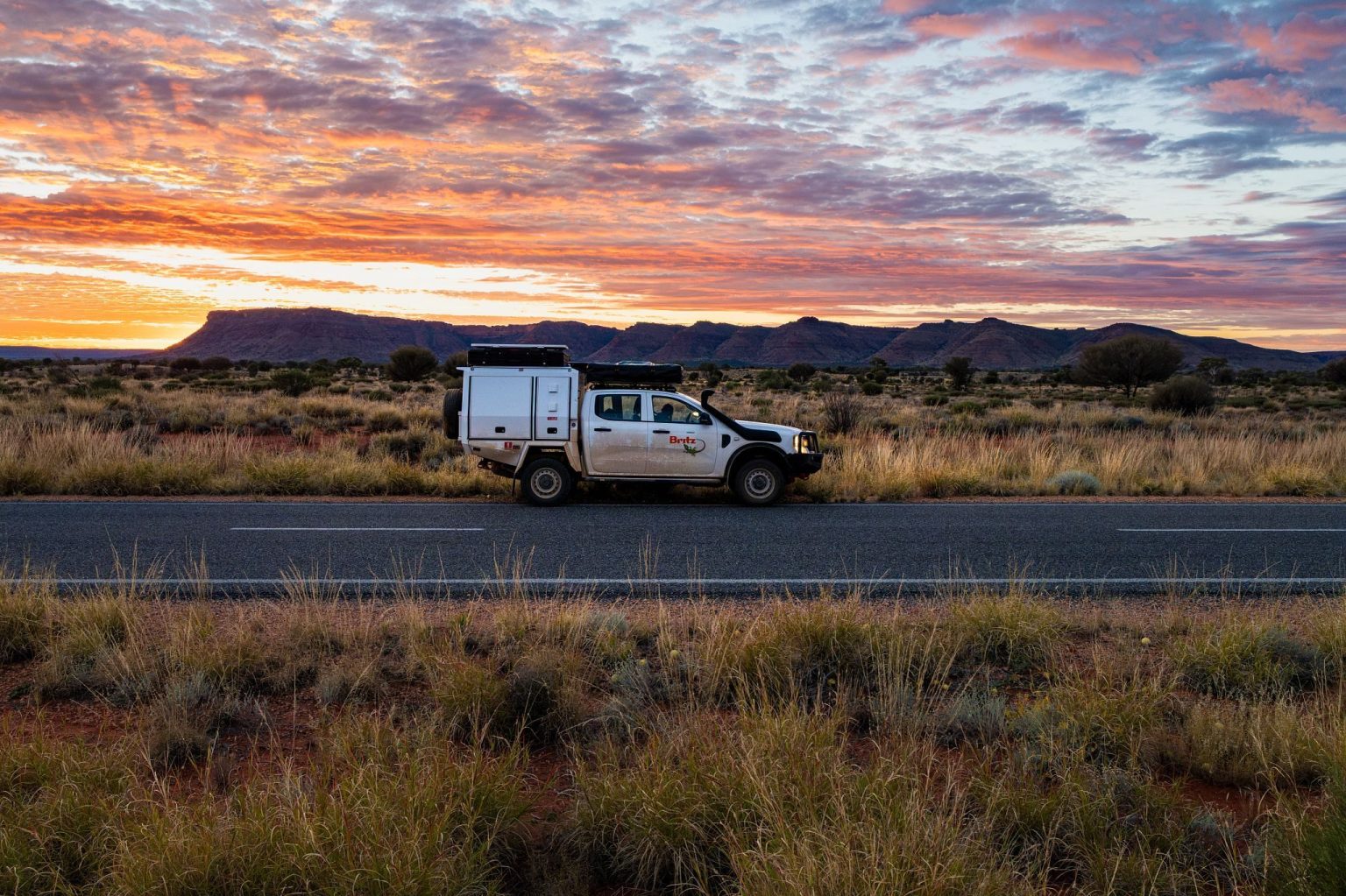 A Britz Warrior 4WD on the road to Kings Canyon, Northern Territory
