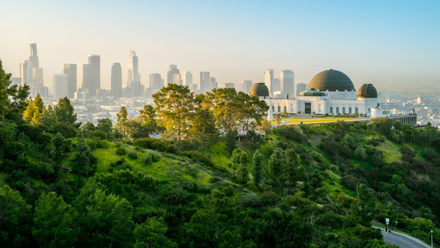 Griffith Observatory with the downtown Los Angeles skyline behind