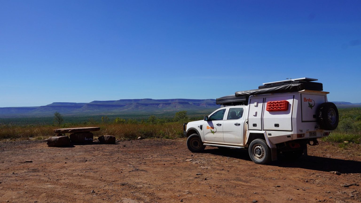 A Britz Warrior 4WD at Cockburn Ranges Lookout on the Gibb River Road, Western Australia