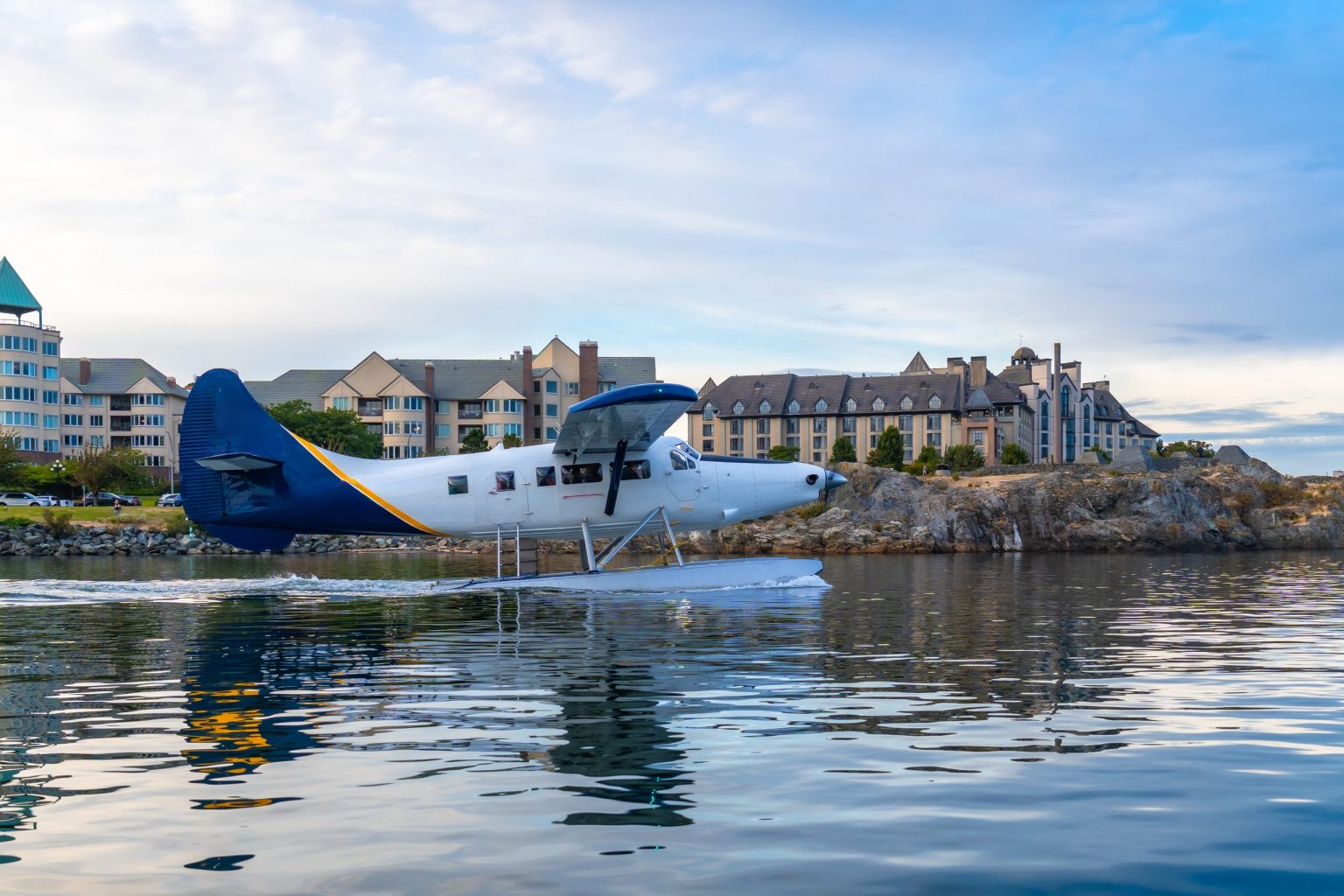Seaplane taking off in Victoria's Inner Harbour