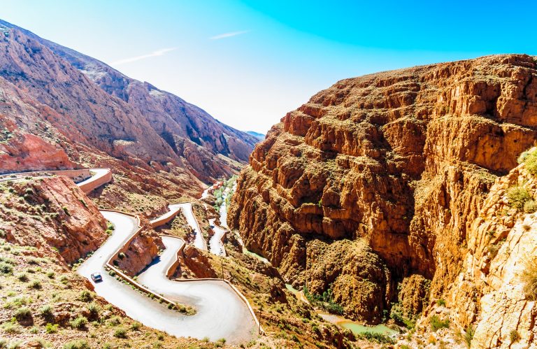 Switchback road climbing through the Dades Gorge in the Atlas Mountains, Morocco