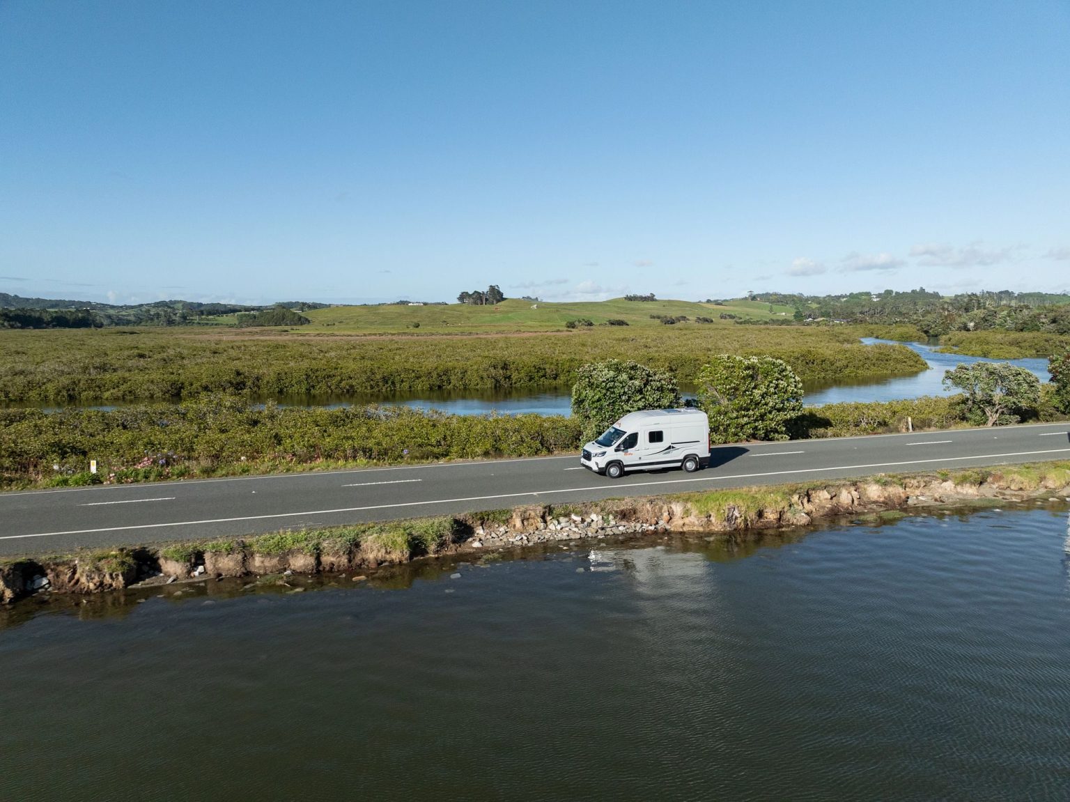 A Britz HiTop campervan at Waipu, North Island, New Zealand