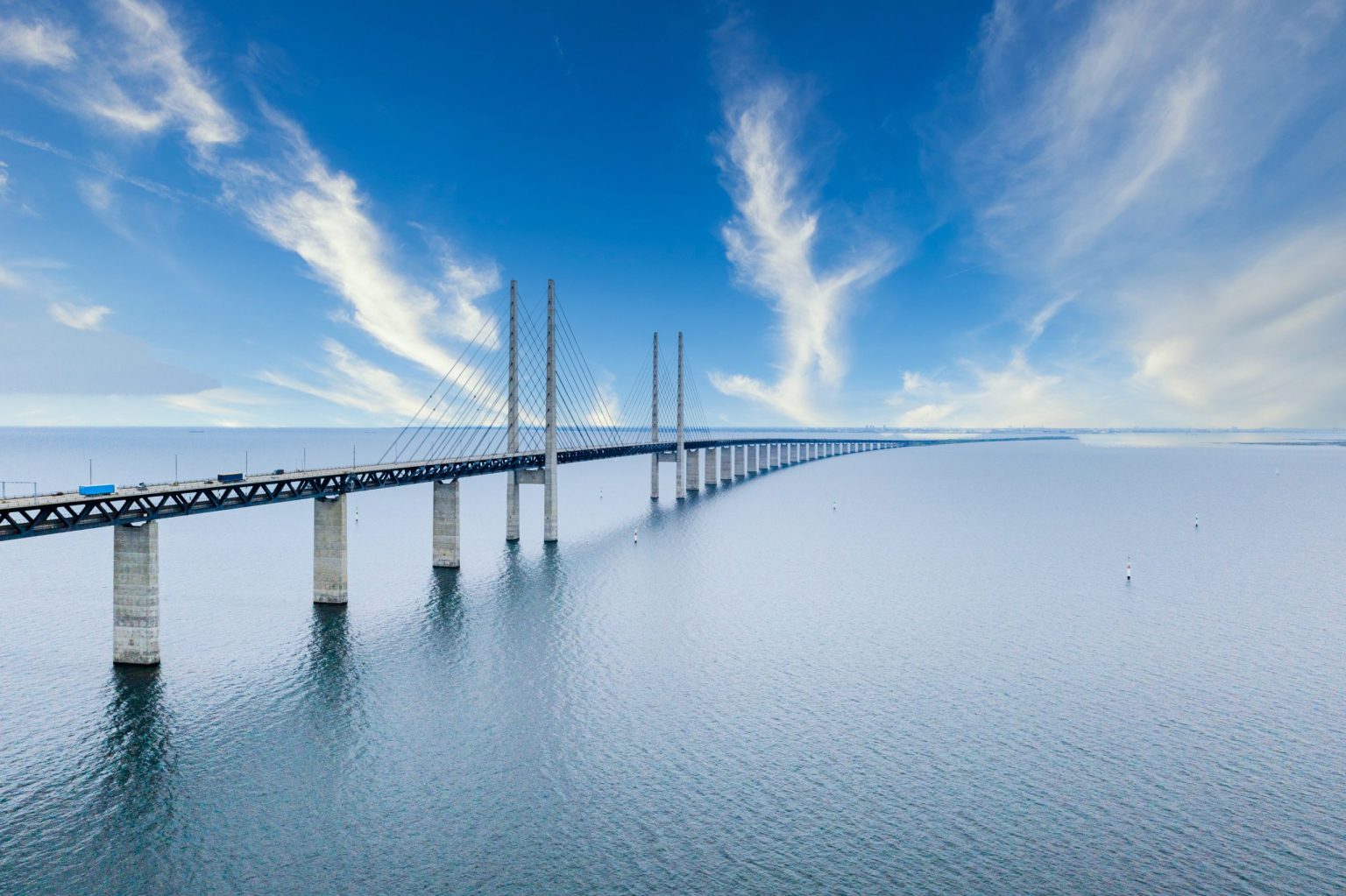 The cable-stayed span of the Øresund Bridge over the Baltic