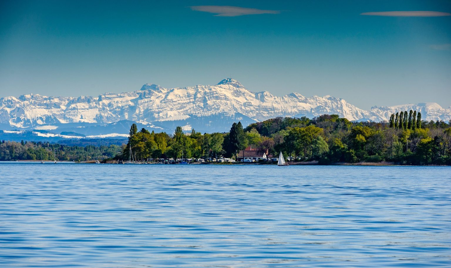 Lake Constance with the snow-capped Swiss Alps beyond
