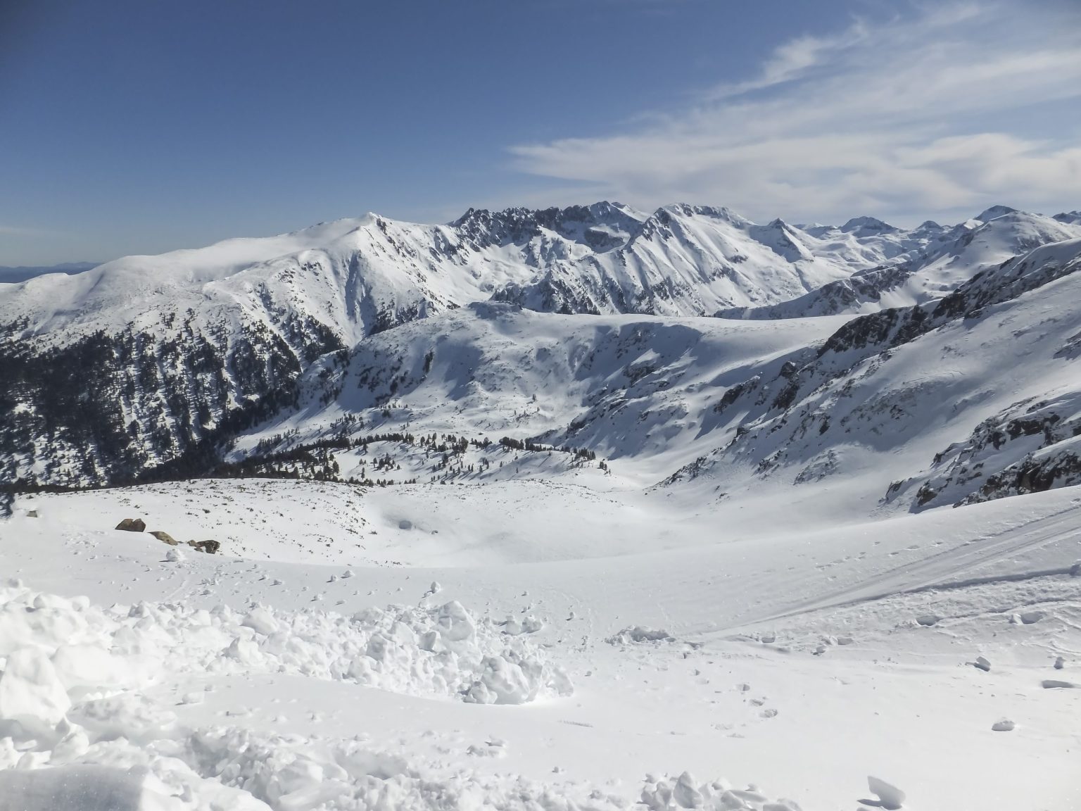 Snowy mountain ridges and valleys in winter, Bulgaria