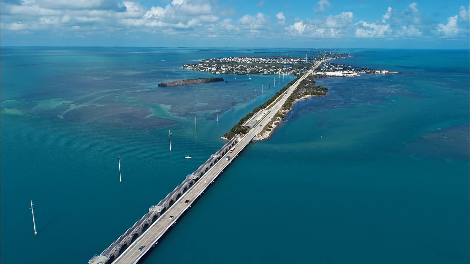 Aerial view of the Overseas Highway crossing the Florida Keys