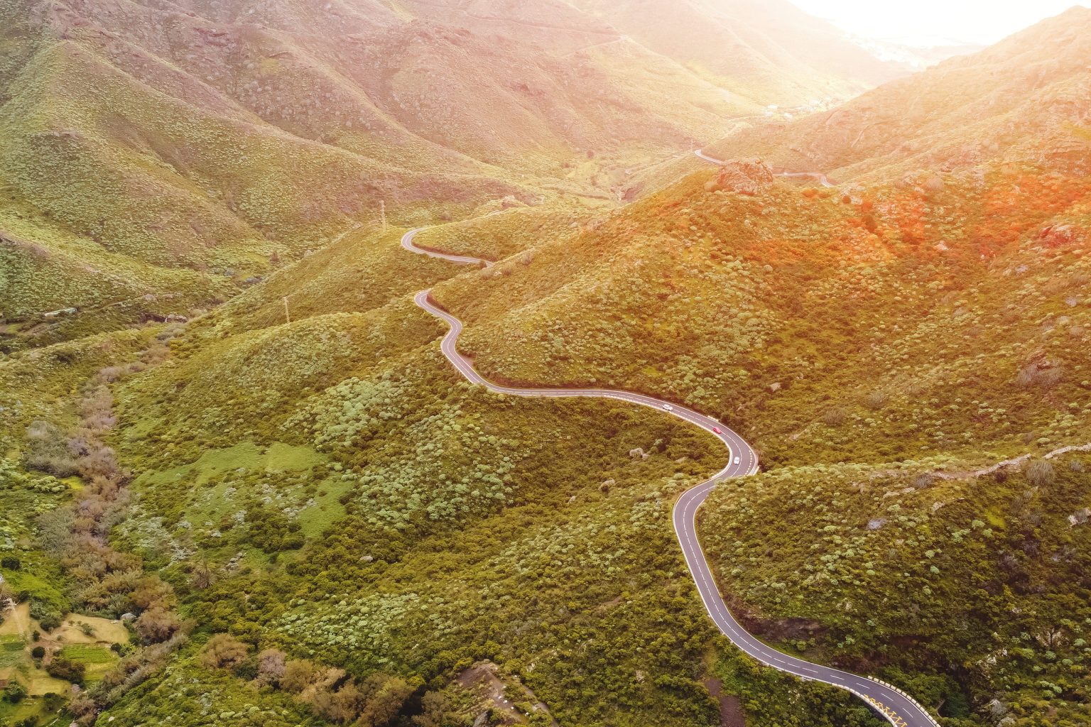 Aerial view of the green Anaga Rural Park, Tenerife