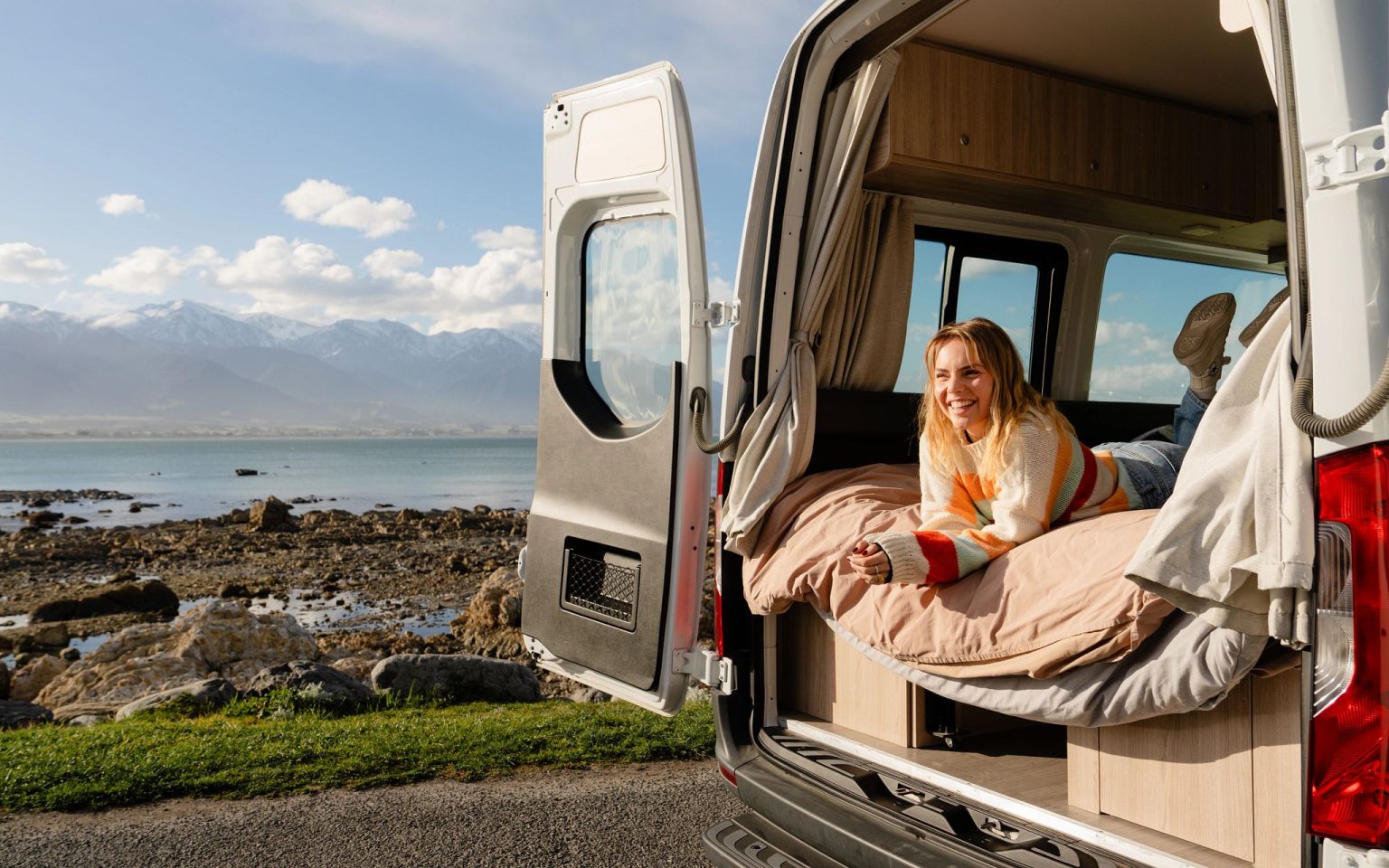 A Britz Venturer campervan at Kaikoura, South Island, New Zealand