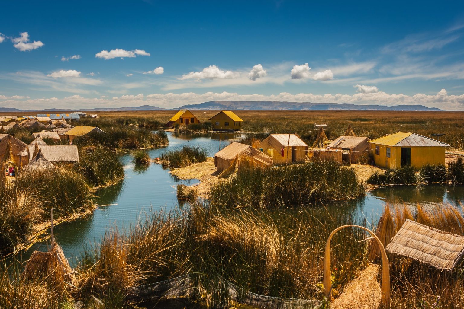 The Uros floating islands on Lake Titicaca