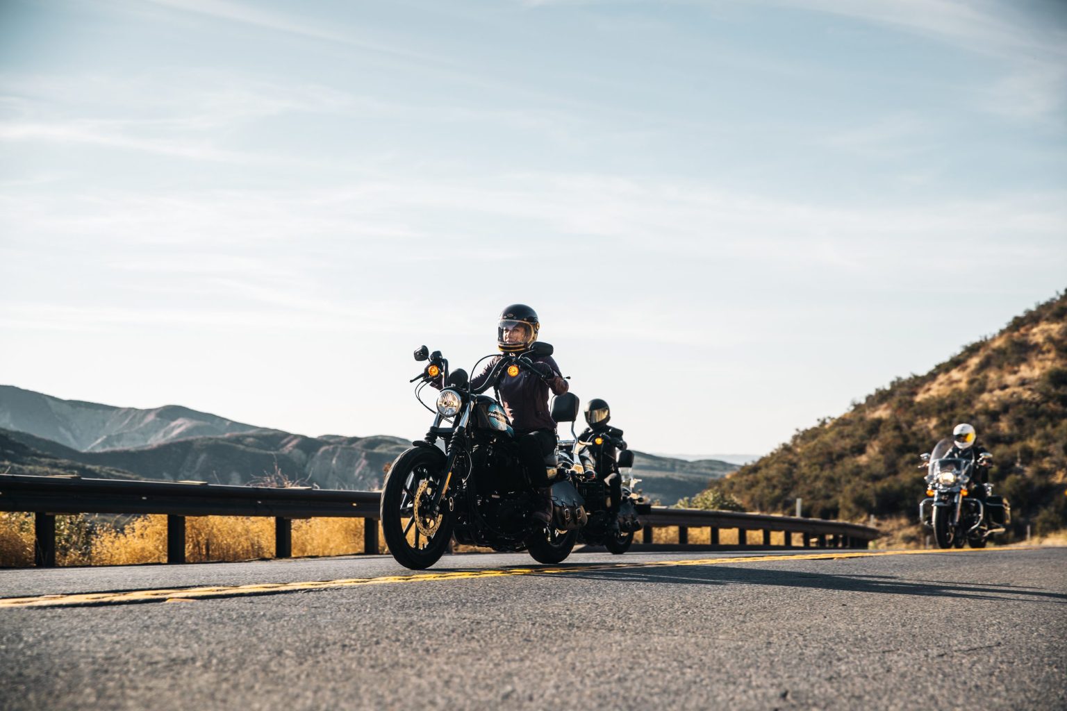 Motorcyclists riding a mountain road in Southern California