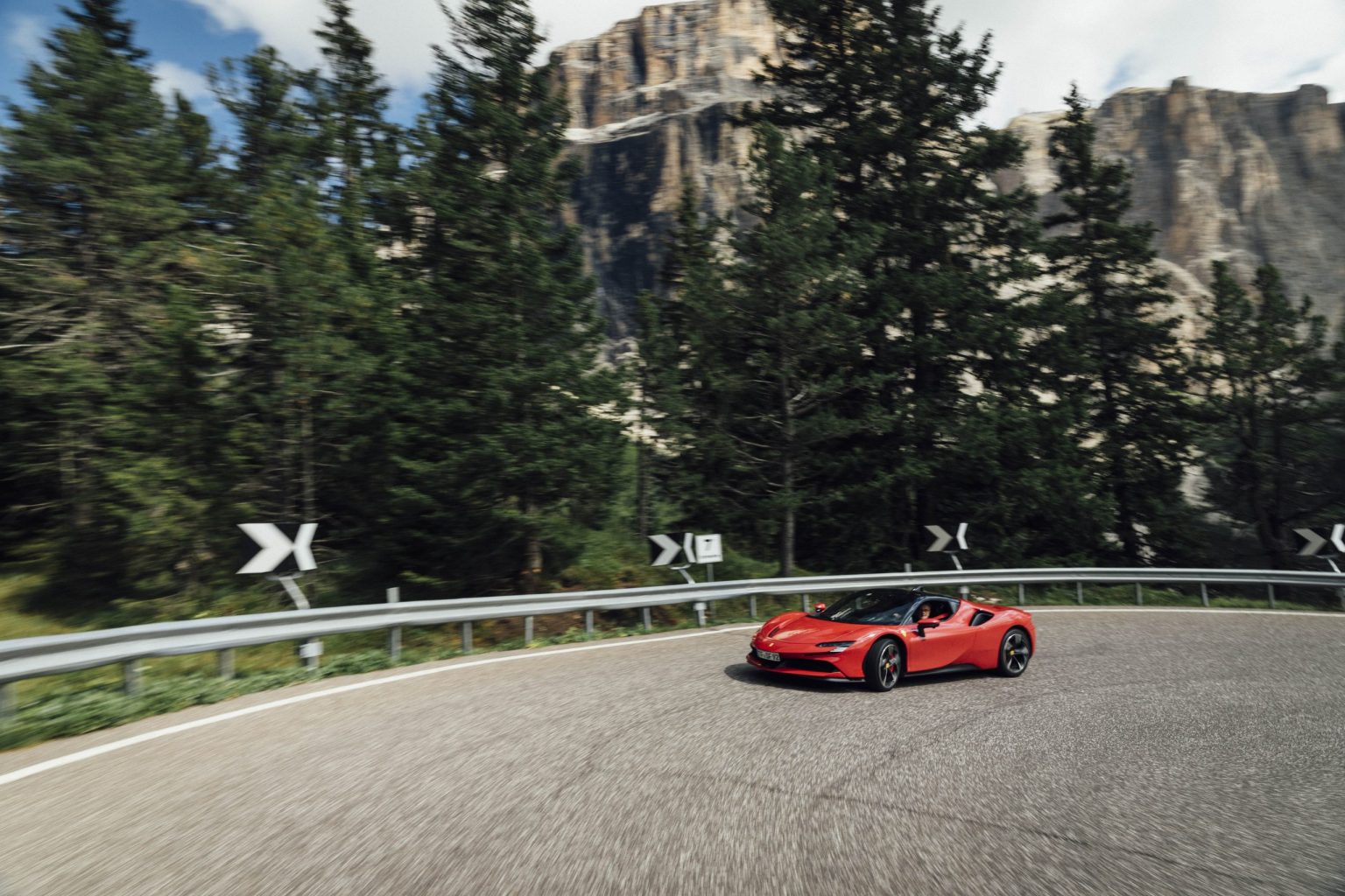 Supercar cornering on a Dolomite pass