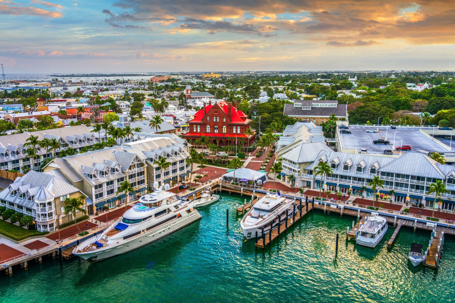 Aerial view of the harbour and marina in Key West, Florida