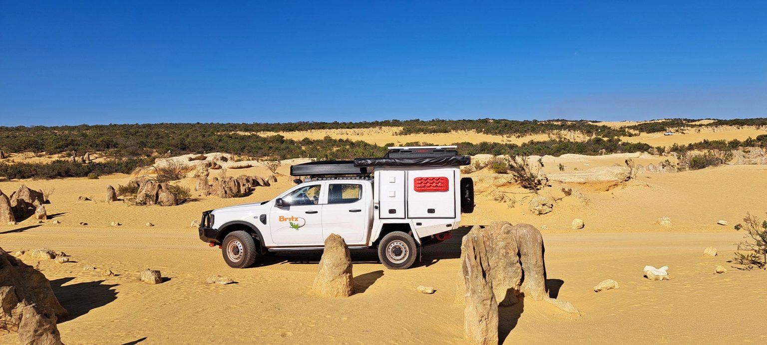 A Britz Warrior 4WD at the Pinnacles Desert near Cervantes, Western Australia