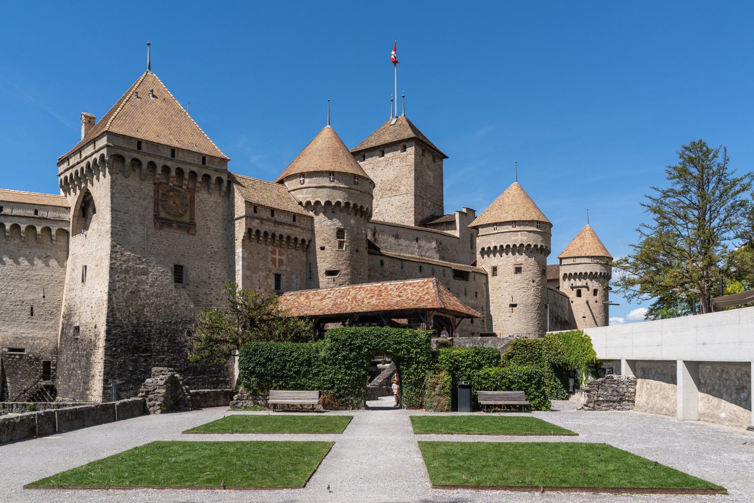 Chateau de Chillon on the shore of Lake Geneva near Montreux