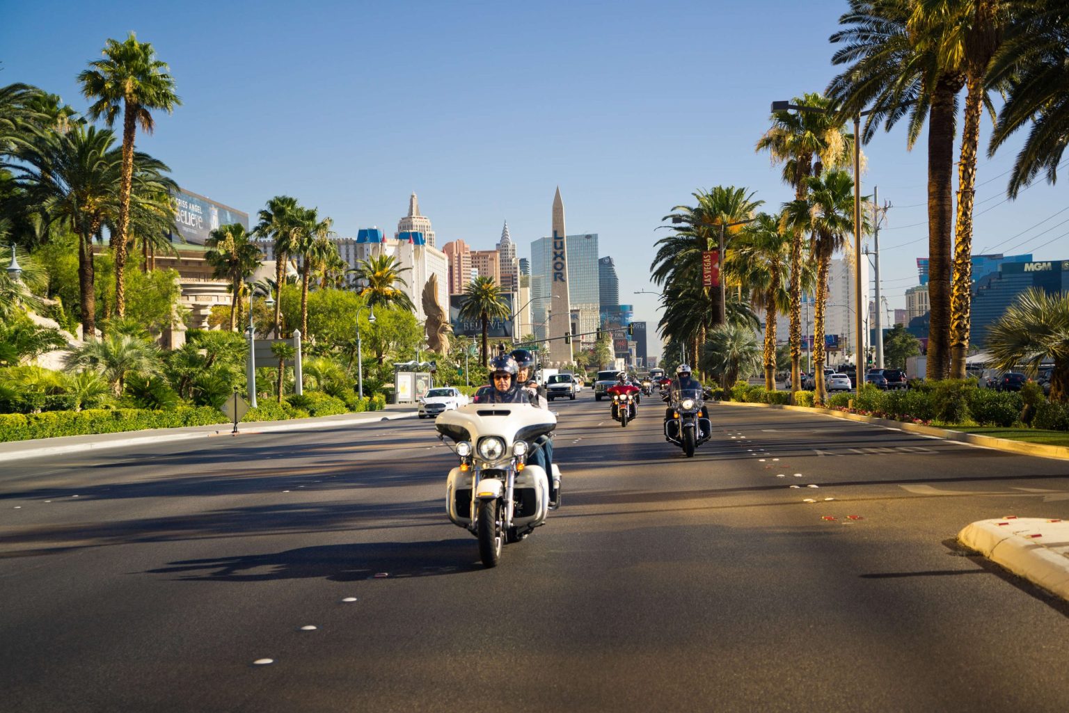 Motorcyclists riding along the Las Vegas Strip