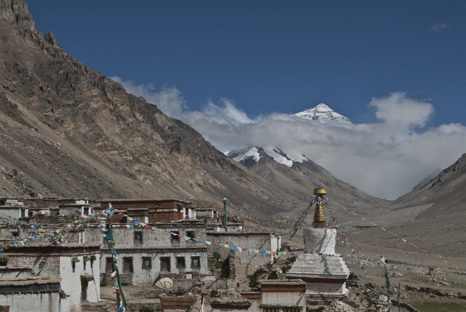 Mount Everest's north face above Rongbuk Monastery, Tibet
