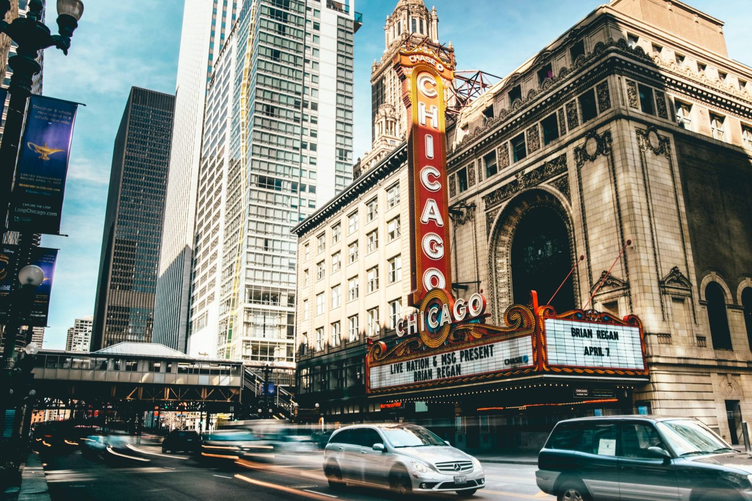 Chicago Theatre sign and marquee on State Street
