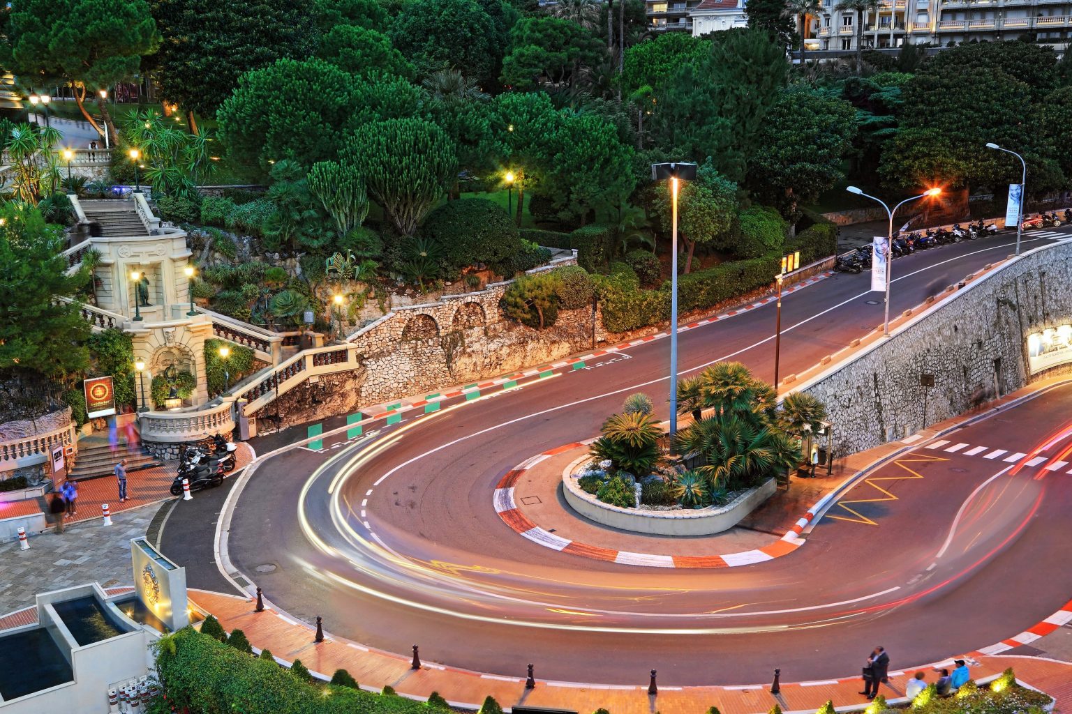 Light trails on the Fairmont hairpin in Monaco