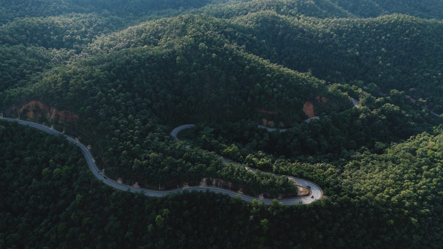 Aerial view of forested mountains in Mae Hong Son province