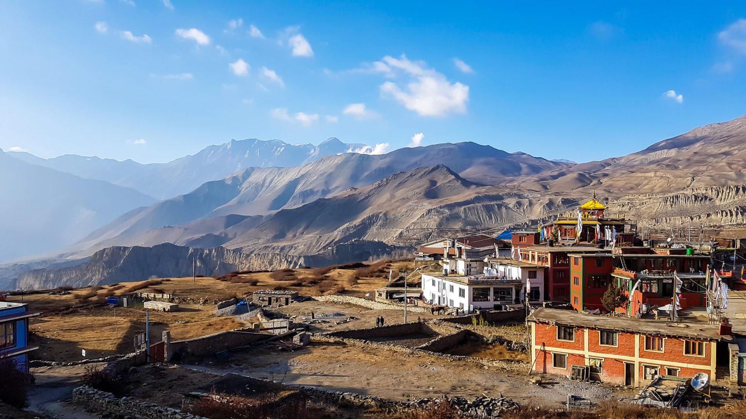 Muktinath temple complex below the Himalaya on the Annapurna Circuit