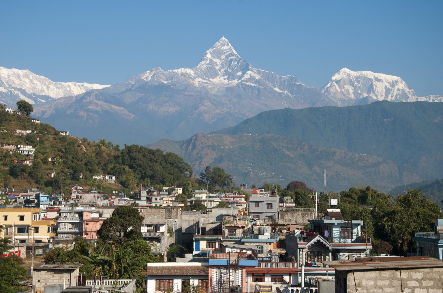 Pokhara with Machapuchare rising behind
