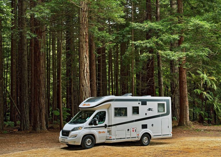 A Britz Wanderer campervan at the Redwoods, Rotorua, North Island, New Zealand