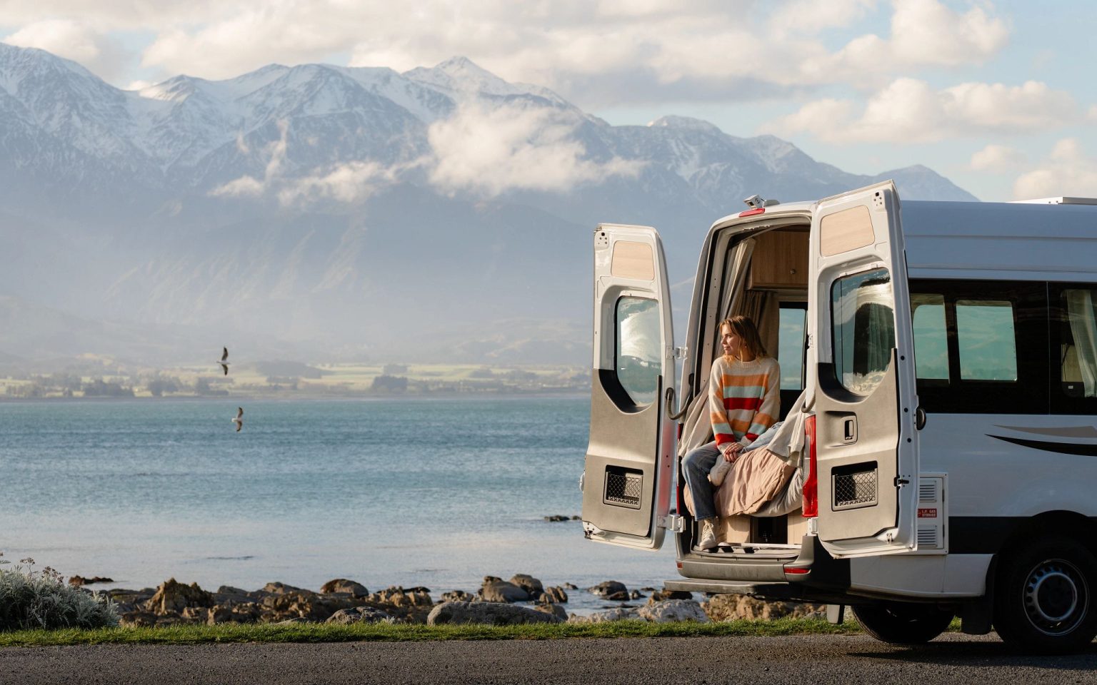 A Britz Venturer campervan at Kaikoura, South Island, New Zealand