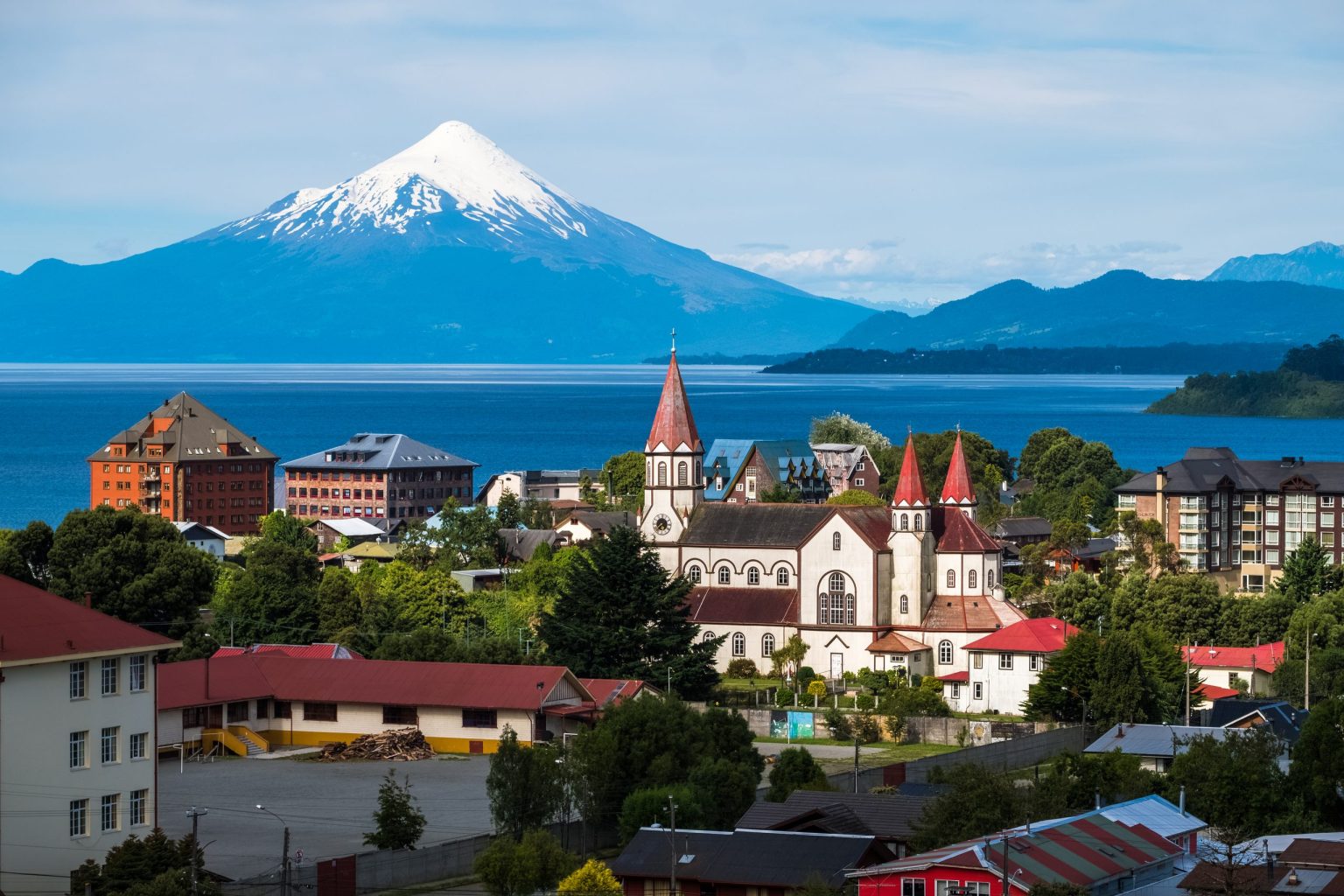 Puerto Varas with Osorno volcano beyond, Chile