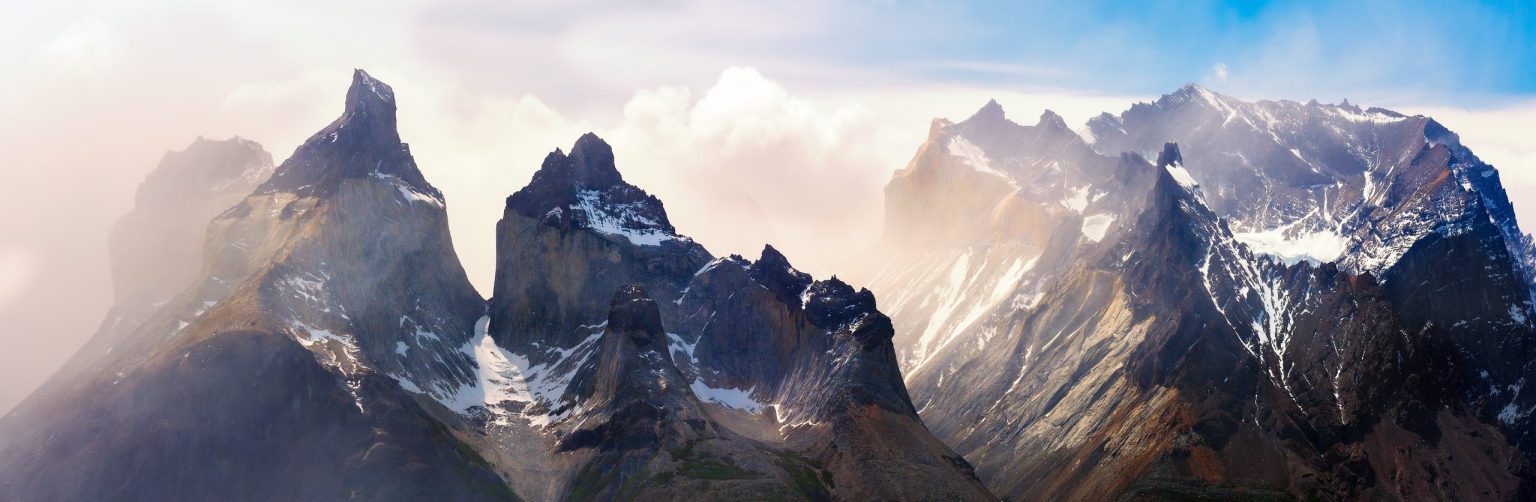 The granite towers of Torres del Paine above the Patagonian steppe