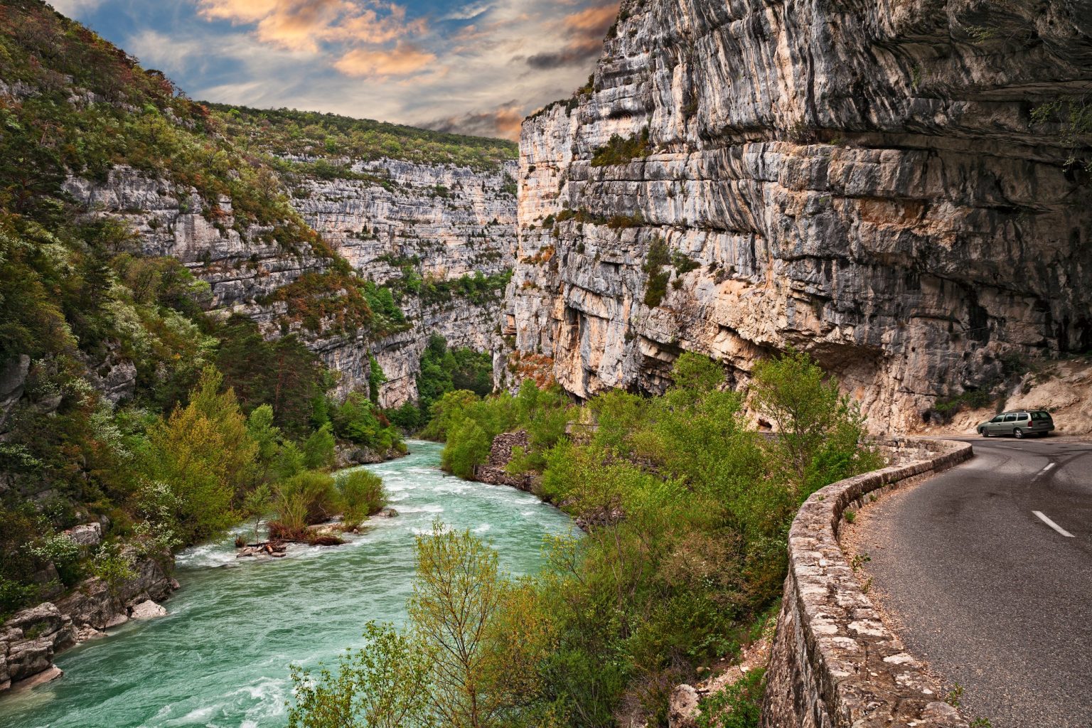Road beside the Verdon river in its gorge, Provence