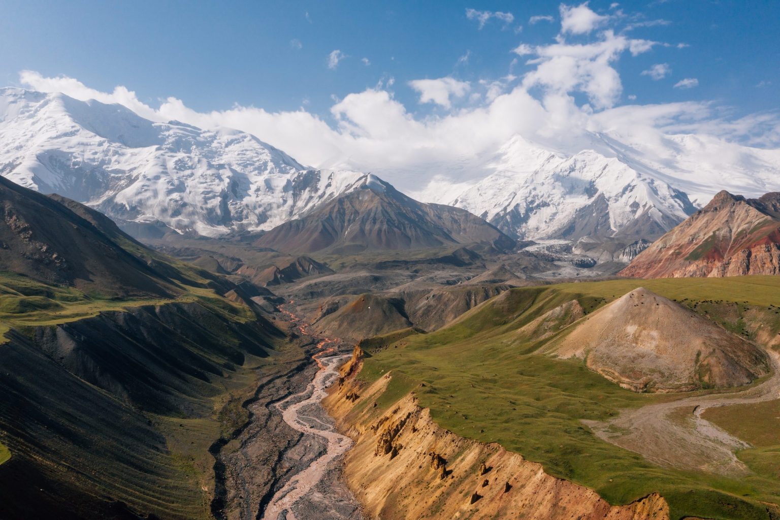 Lenin Peak and its glaciers from a viewpoint near the Pamir Highway