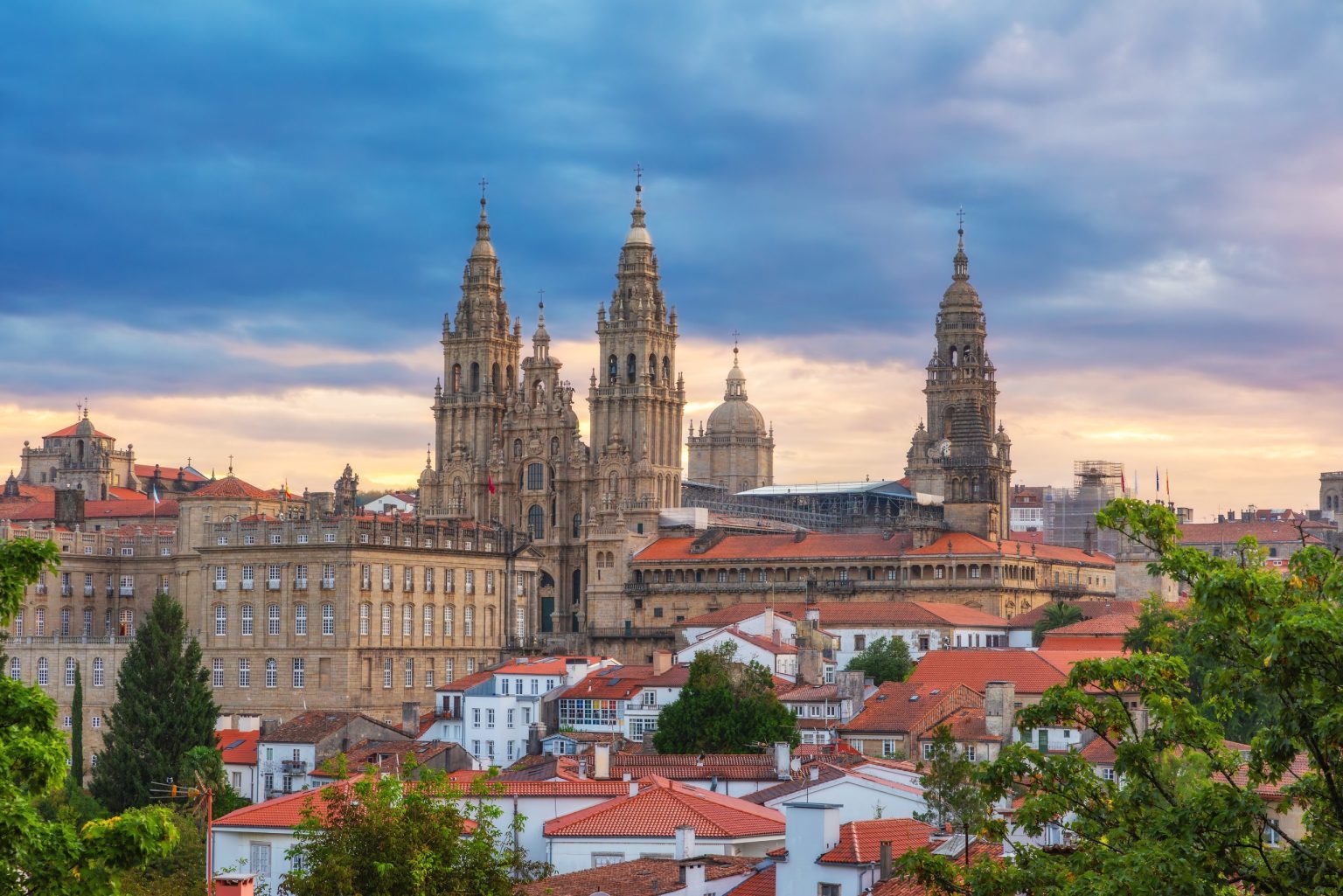 Santiago de Compostela cathedral above the old town, Galicia
