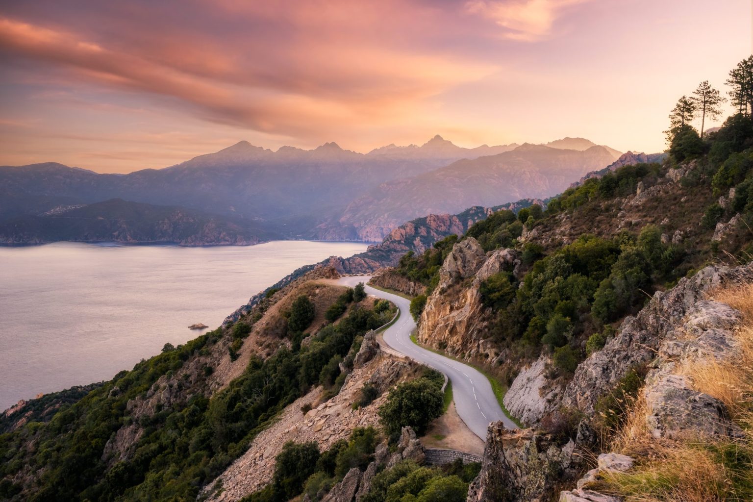 Mountain road above the coast of Corsica
