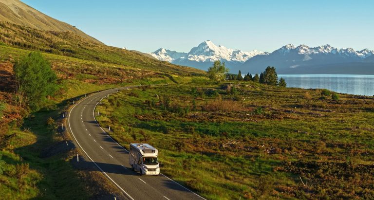 A Britz Wanderer campervan at Lake Pukaki, South Island, New Zealand