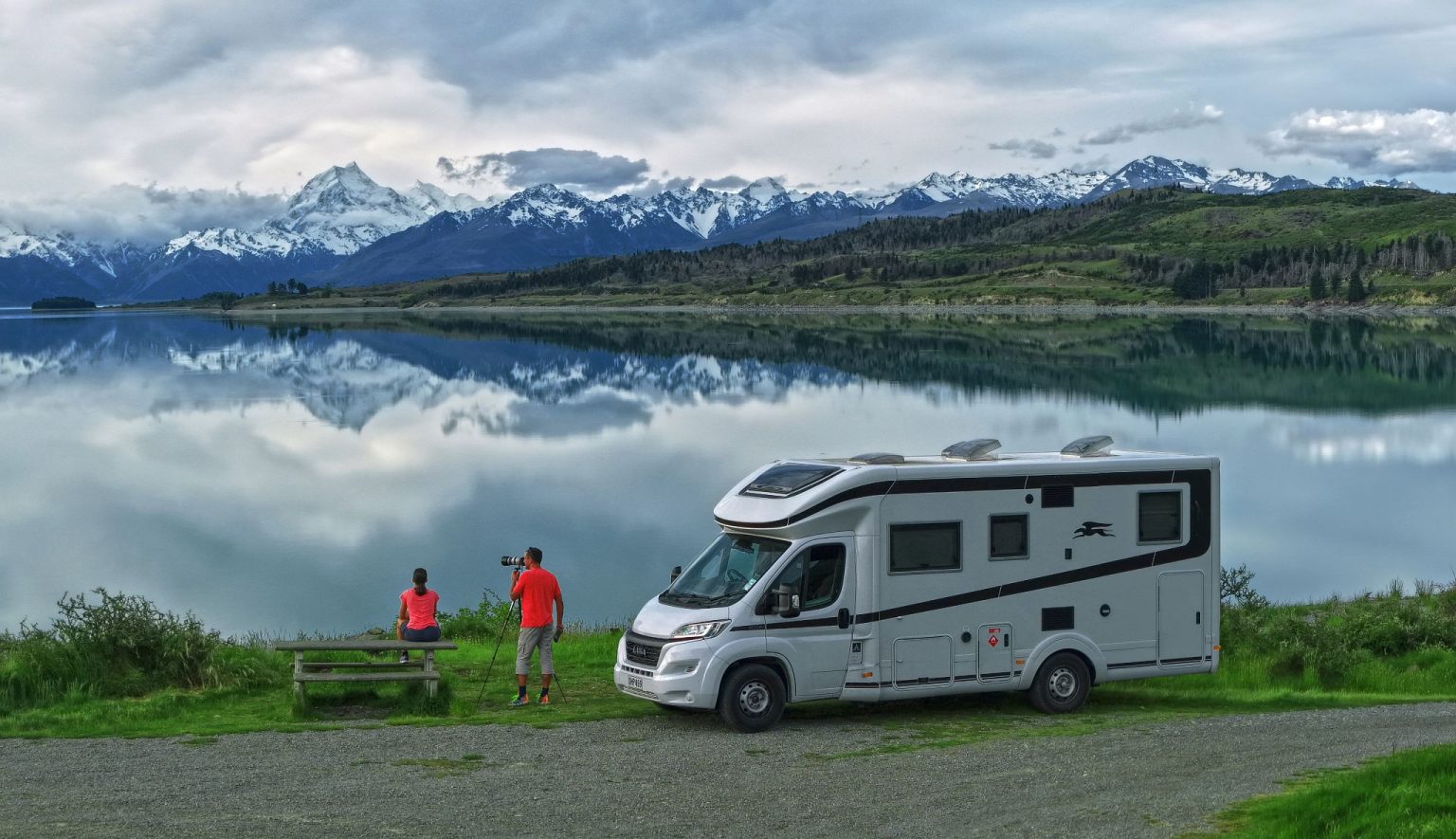 A Britz Wanderer campervan at Lake Pukaki, South Island, New Zealand