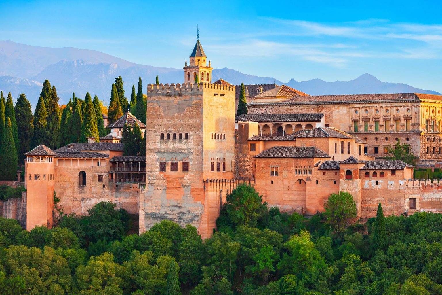 The Alhambra in Granada beneath the snowy Sierra Nevada