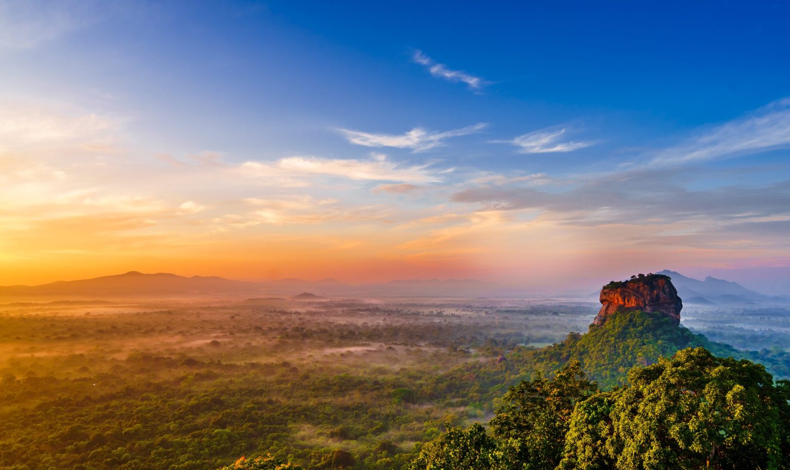 Sigiriya at sunrise from Pidurangala