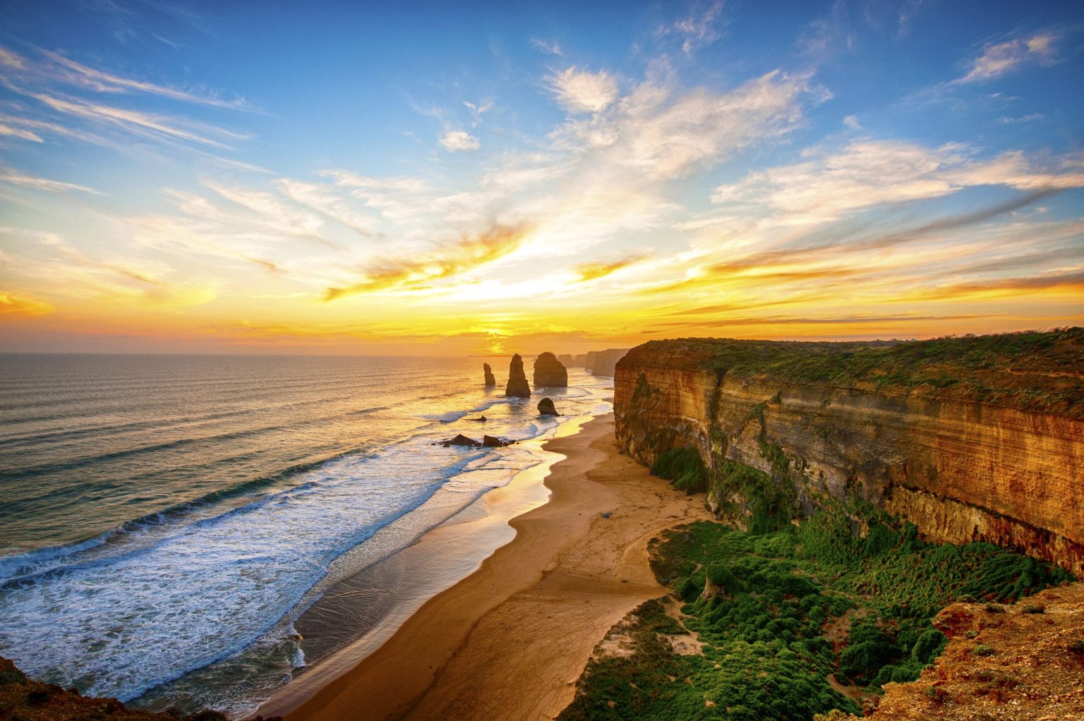 The Twelve Apostles at sunset on the Great Ocean Road
