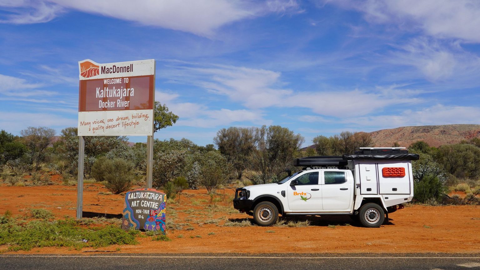 A Britz Warrior 4WD at Docker River on the Great Central Road, Northern Territory