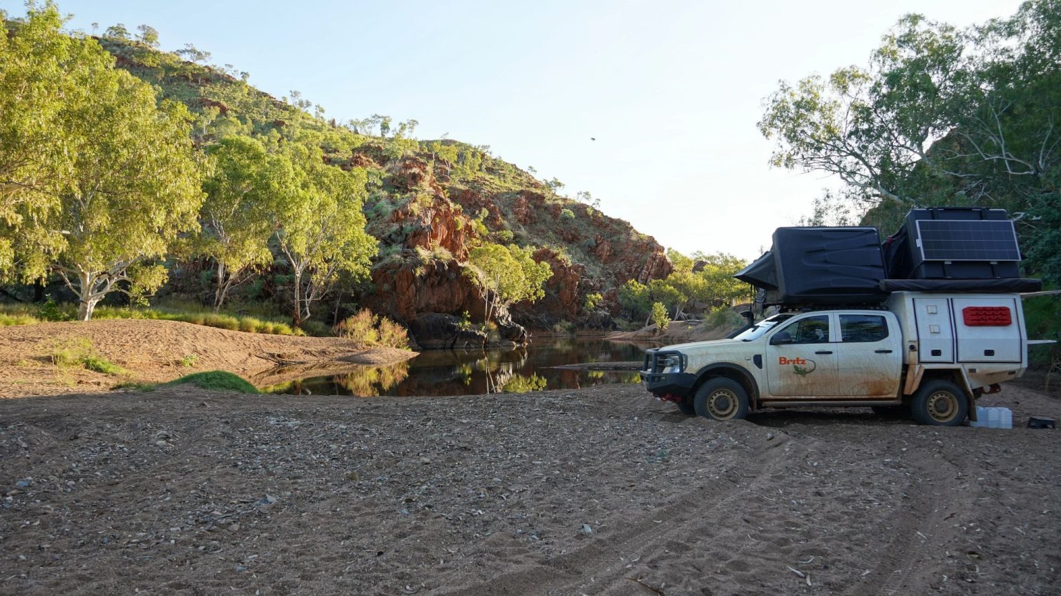 A Britz Warrior 4WD at Caroline Pool near Halls Creek, Western Australia
