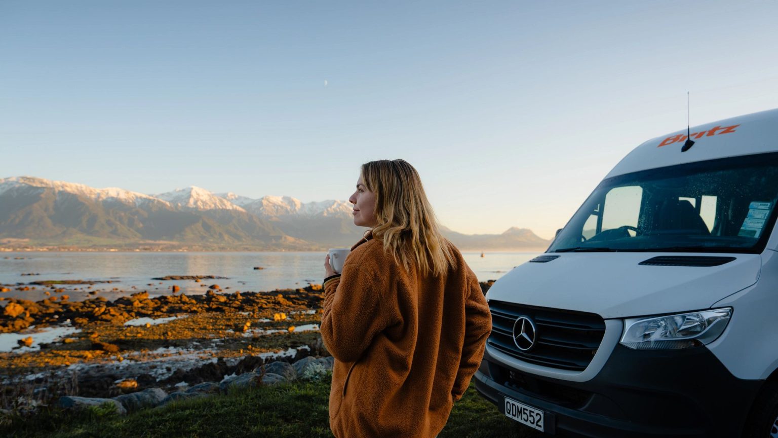 A Britz Venturer campervan at Kaikoura, South Island, New Zealand