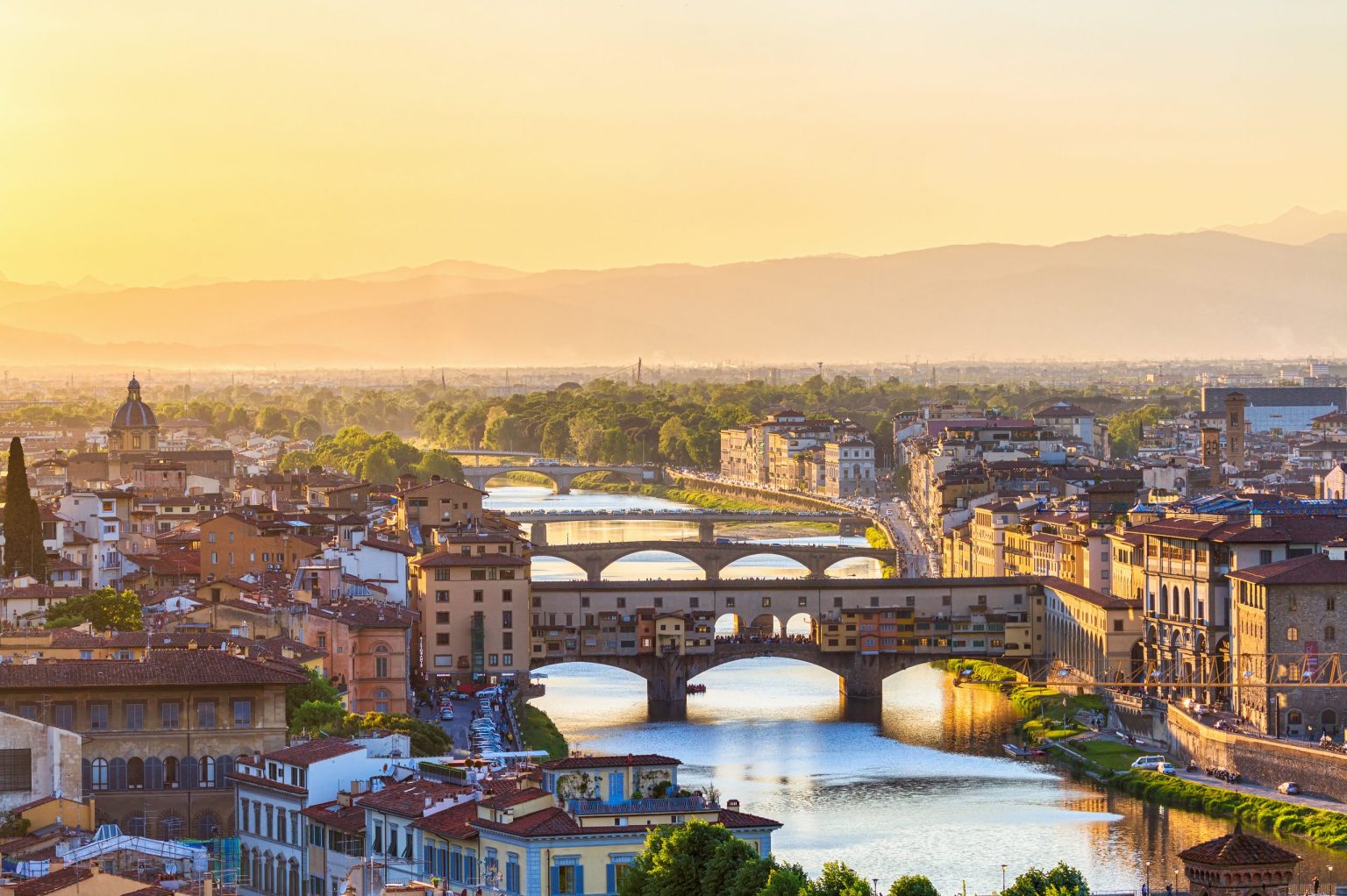 The Ponte Vecchio over the Arno at sunset, Florence