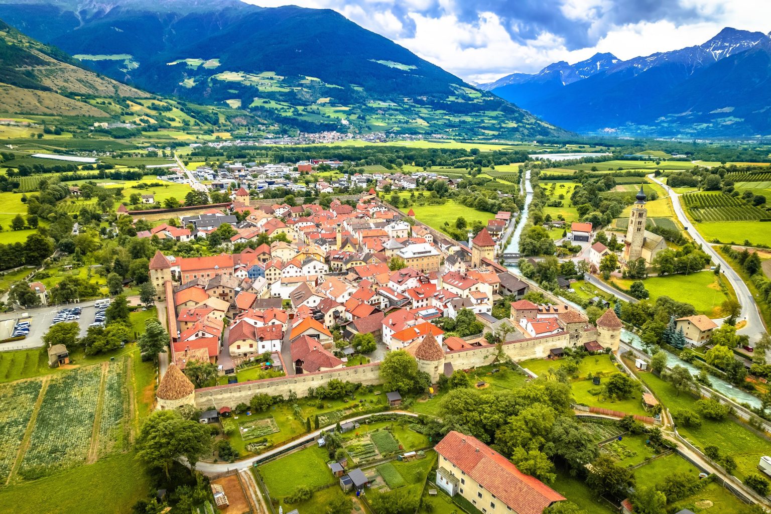 Walled town of Glurns (Glorenza) in the Vinschgau valley, South Tyrol