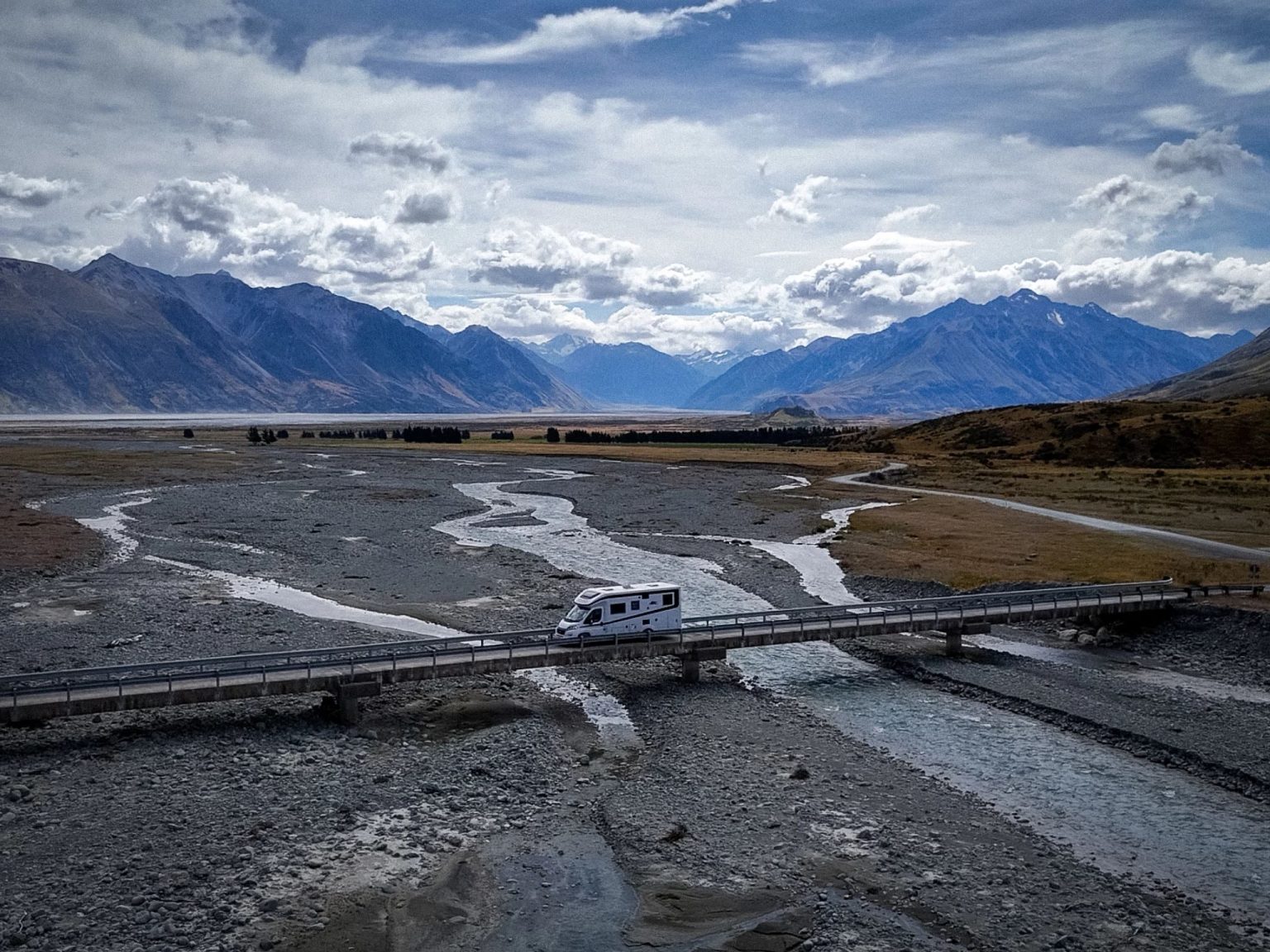 A Britz Wanderer campervan on the road to Mount Sunday, South Island, New Zealand