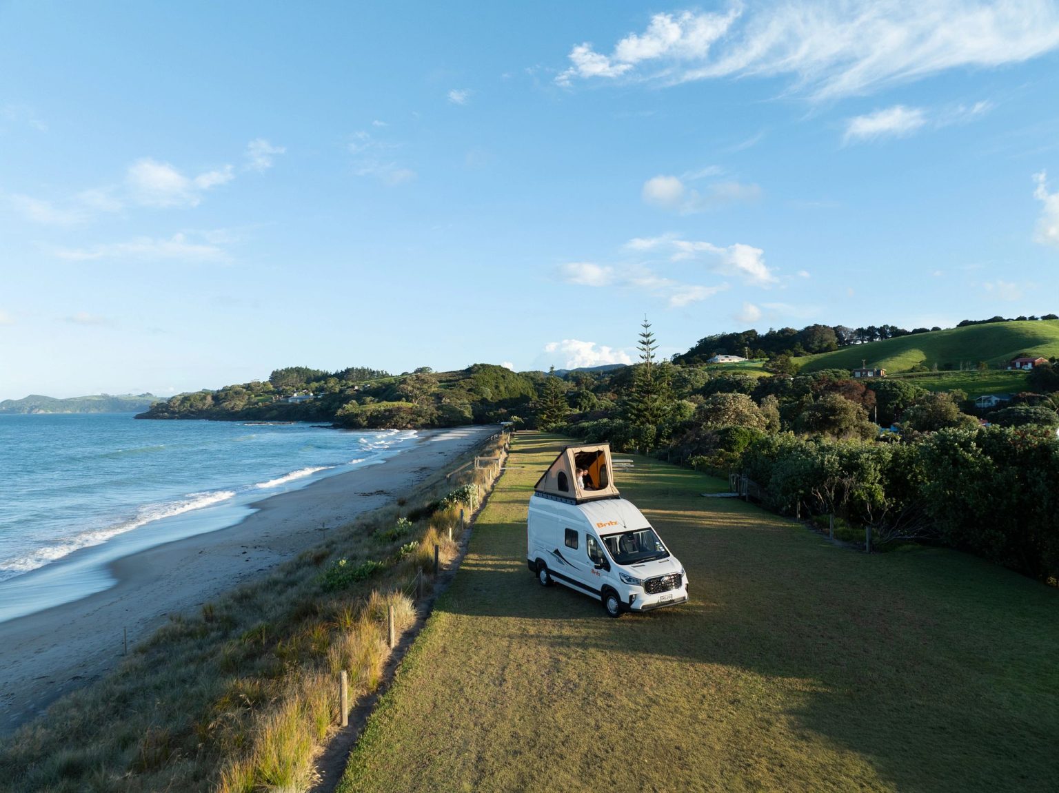 A Britz Voyager campervan at Waipu, North Island, New Zealand